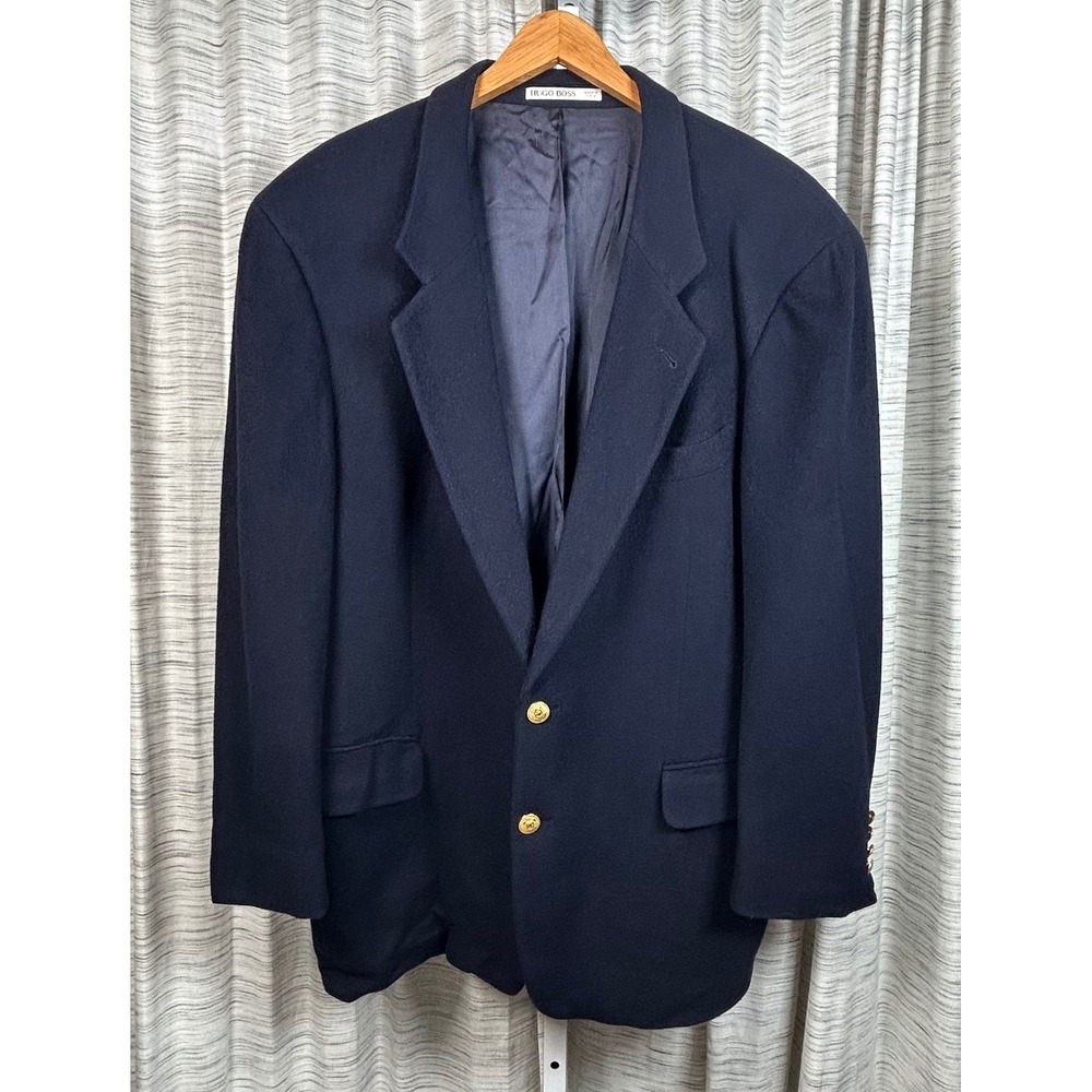 Hugo Boss Barneys New York Mens Navy Wool Blazer Gold Buttons USA Made EUC